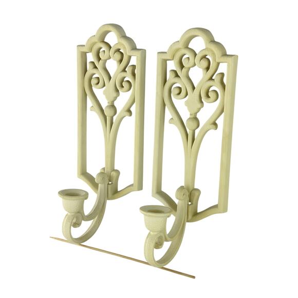 Vintage Homco Ivory Wall Sconces 1982 Plastic Candle Holders Scroll Decor 4229 - Picture 4 of 16